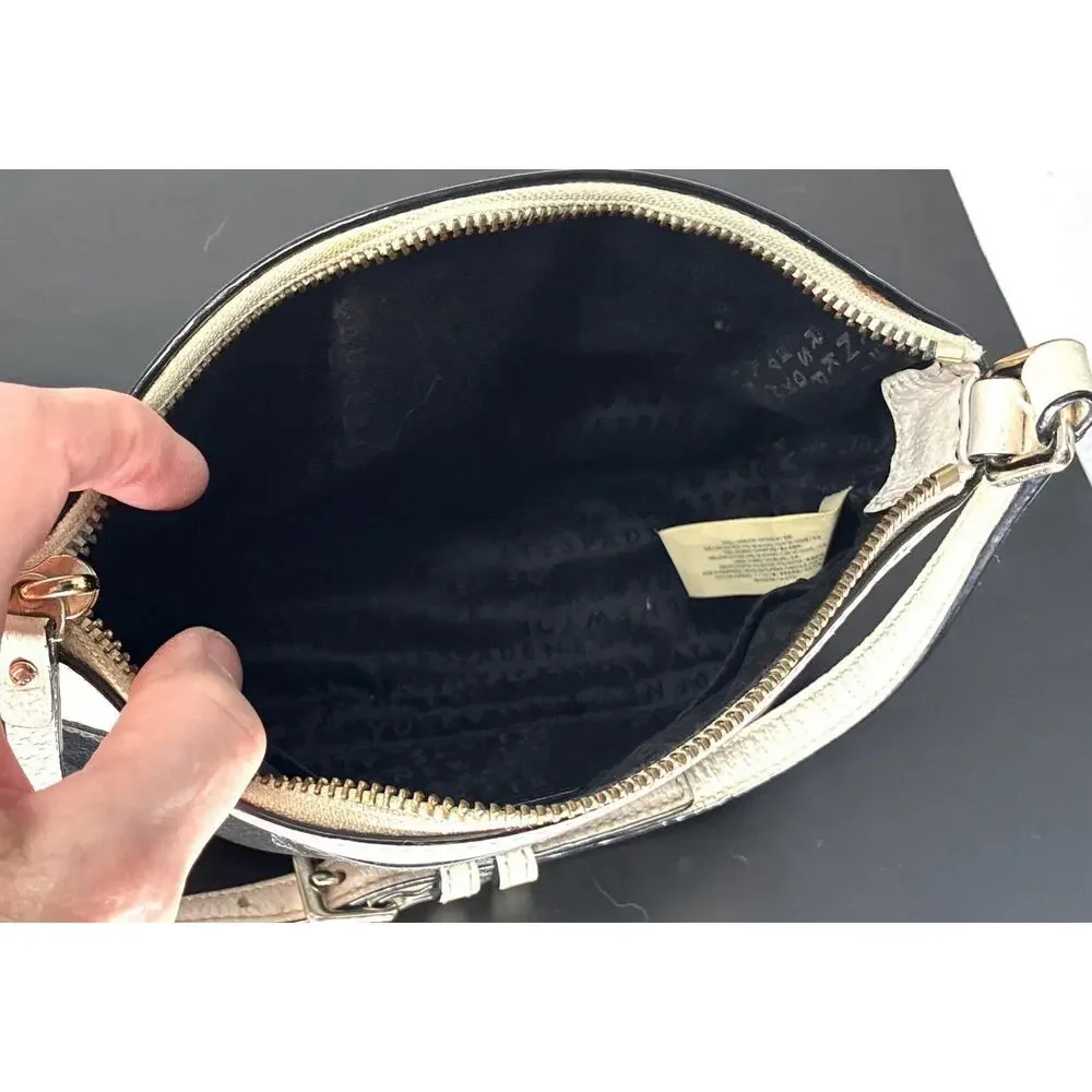 Kate Spade Small Black White Leather Crossbody Adj Strap Lined Slip Pocket